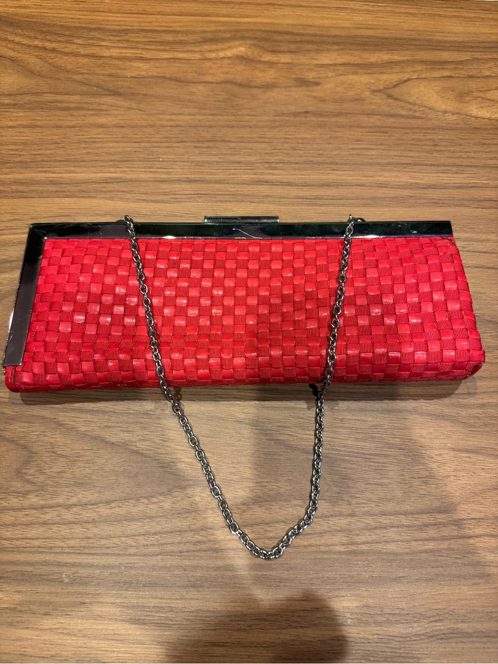 Calvin Klein Red Woven Evening Clutch with Chain Strap